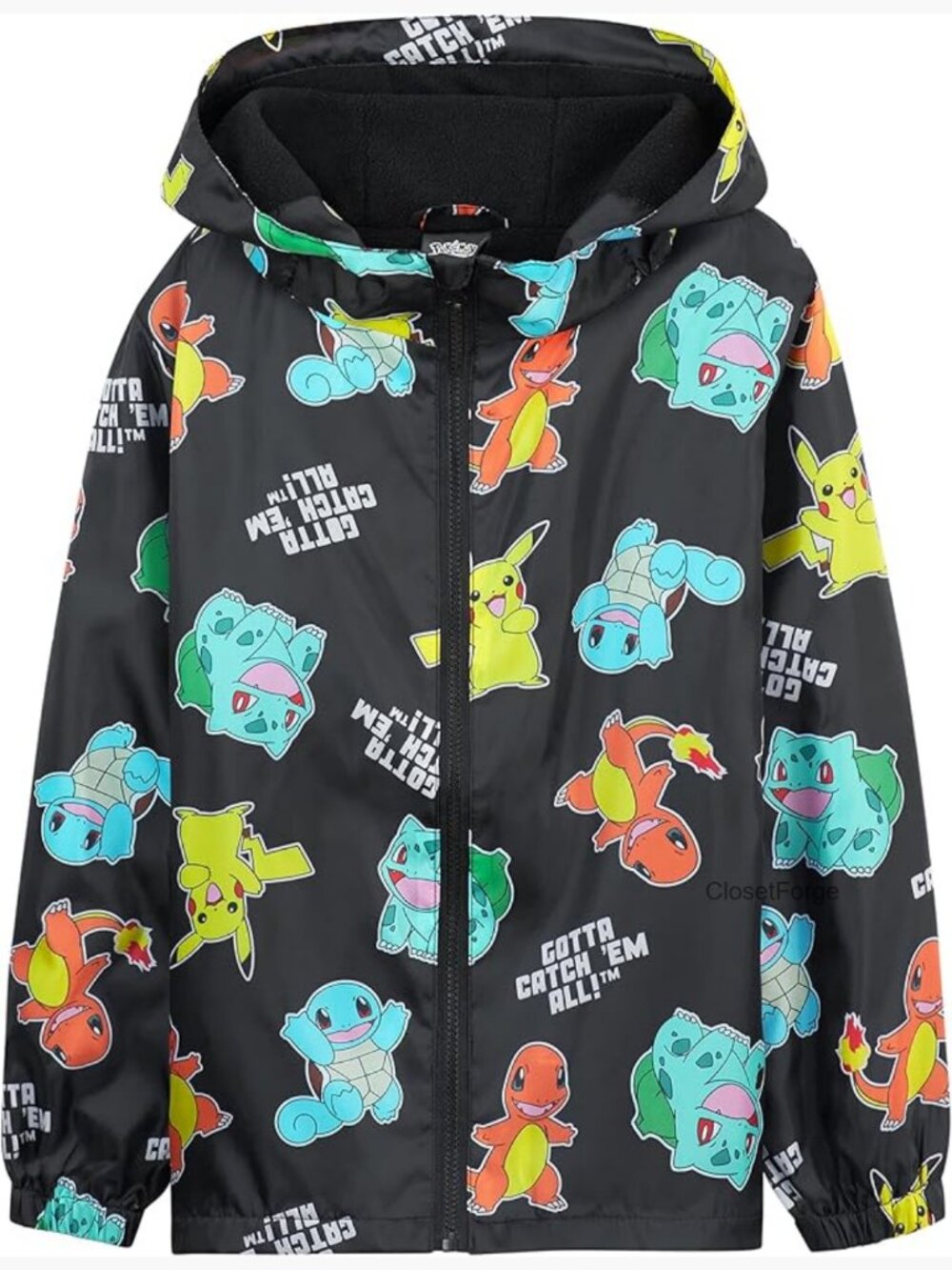 Kids Fleece Lined Waterproof Rain Jacket with Hood - Pikachu Design
